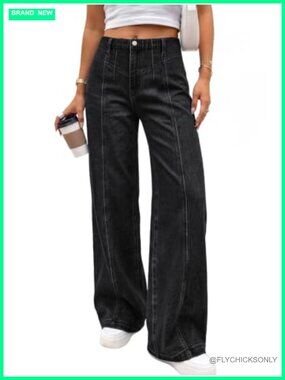 Women's Wide Leg High Rise Stretchy Denim Jeans Pull On Pants